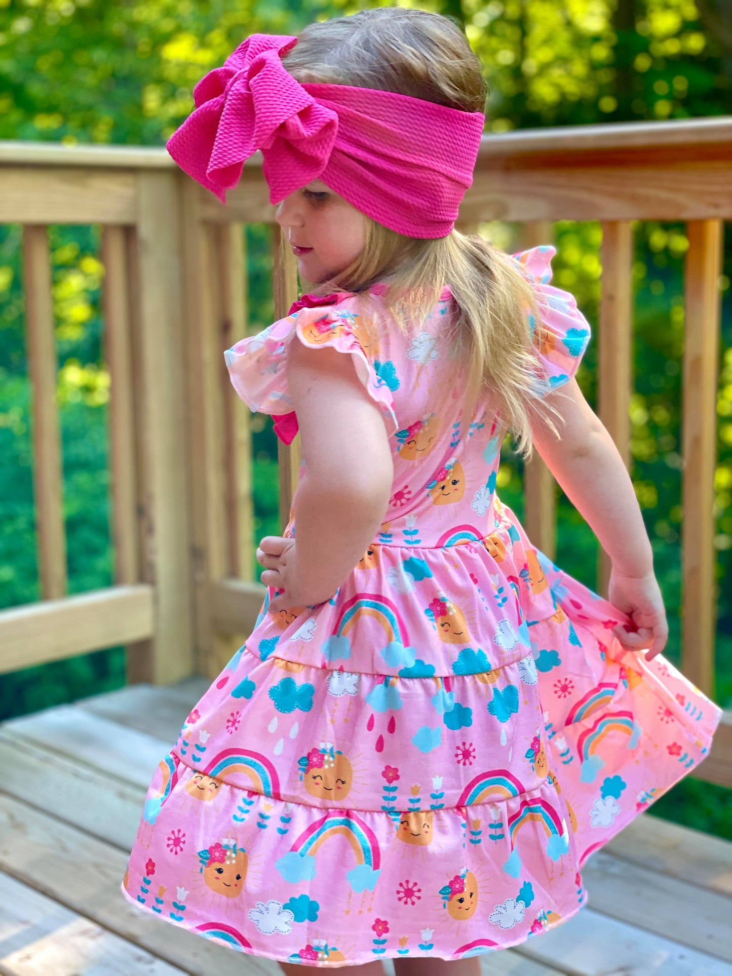 Sunshine & Rainbows Tiered Flutter Sleeve Dress