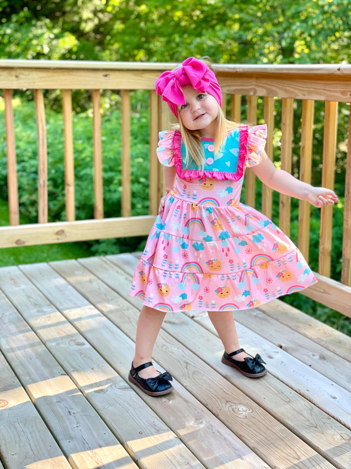 Sunshine & Rainbows Tiered Flutter Sleeve Dress