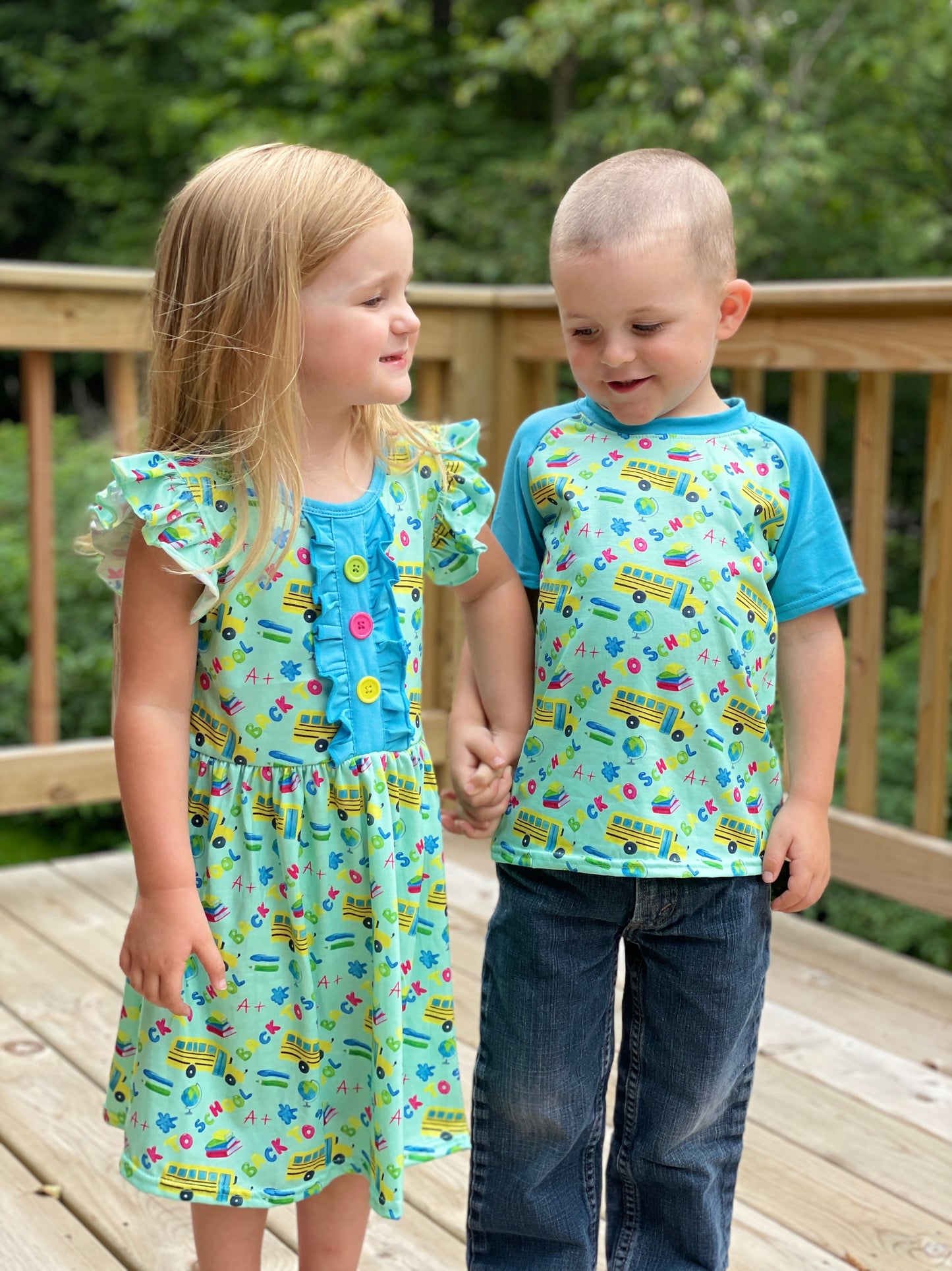 Back to School Yellow & Blue Bus Raglan