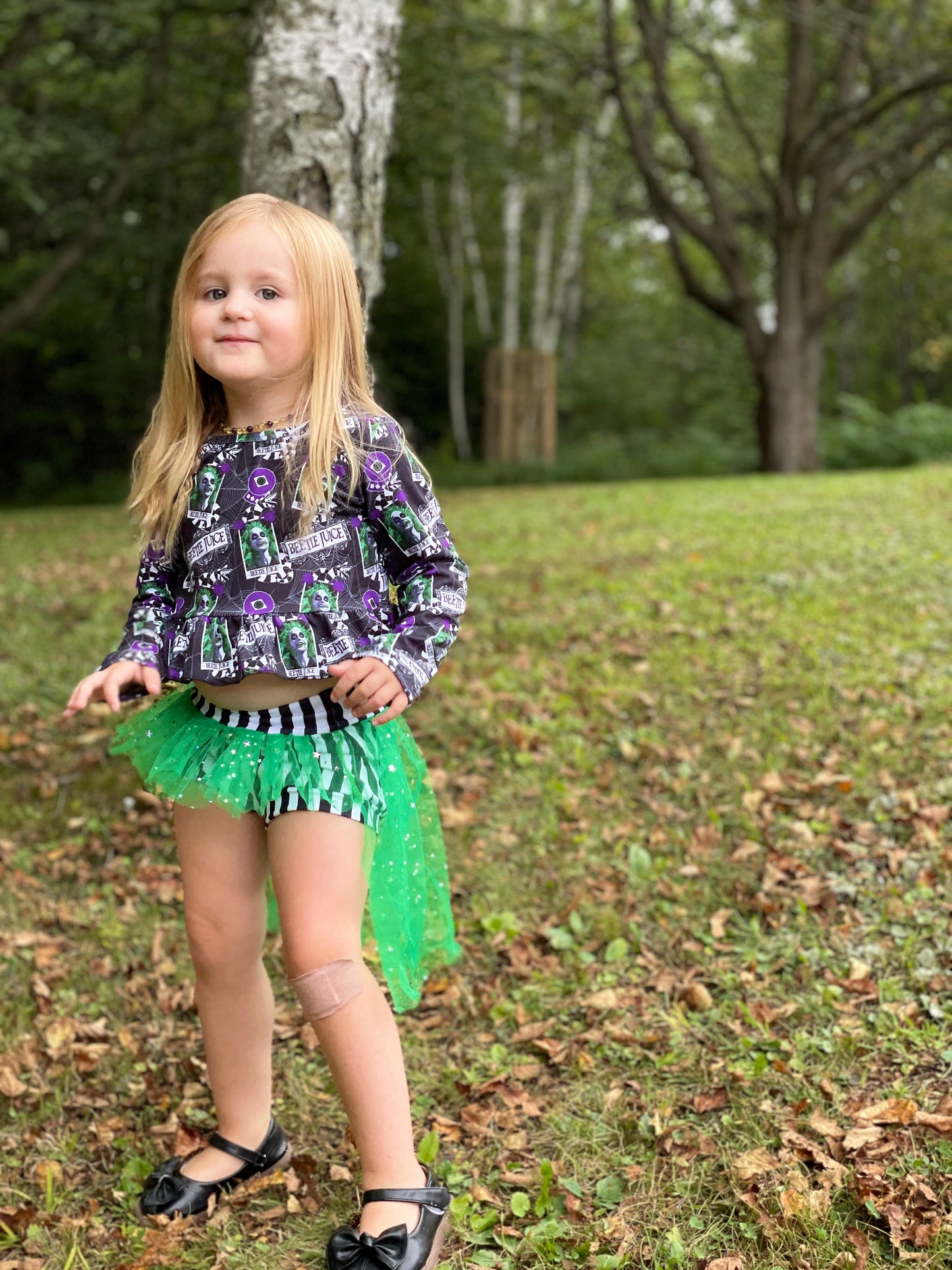 Halloween Theme Ruffle Tulle Bummie Set - Purple & Green