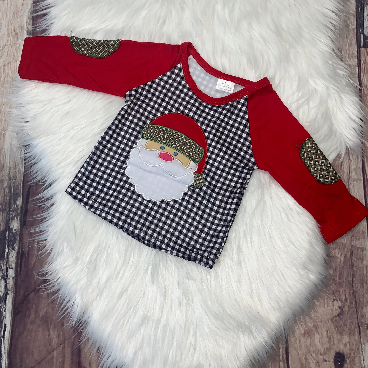 Embroidered Santa Checkered Girl's Raglan