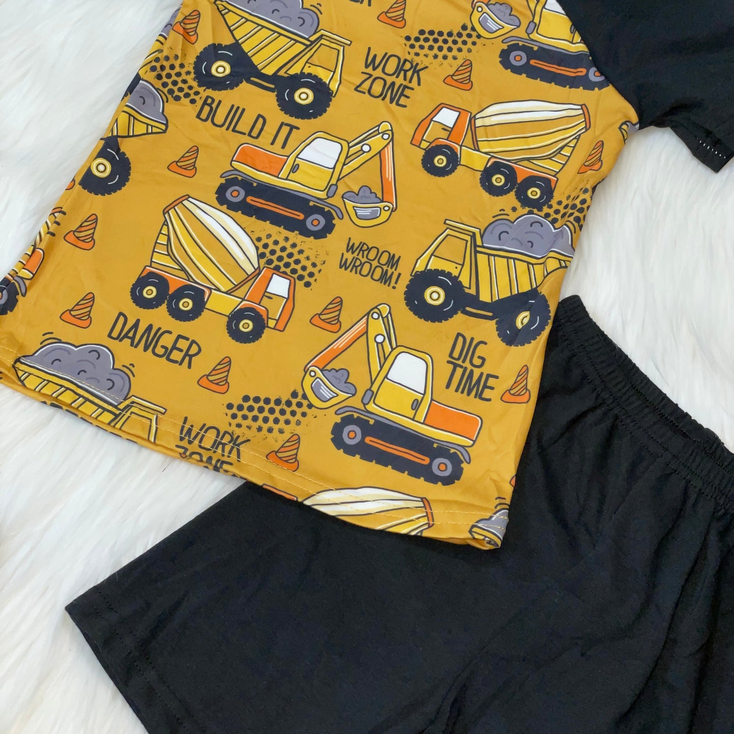 Yellow & Black Work Zone Printed Raglan and Short Set