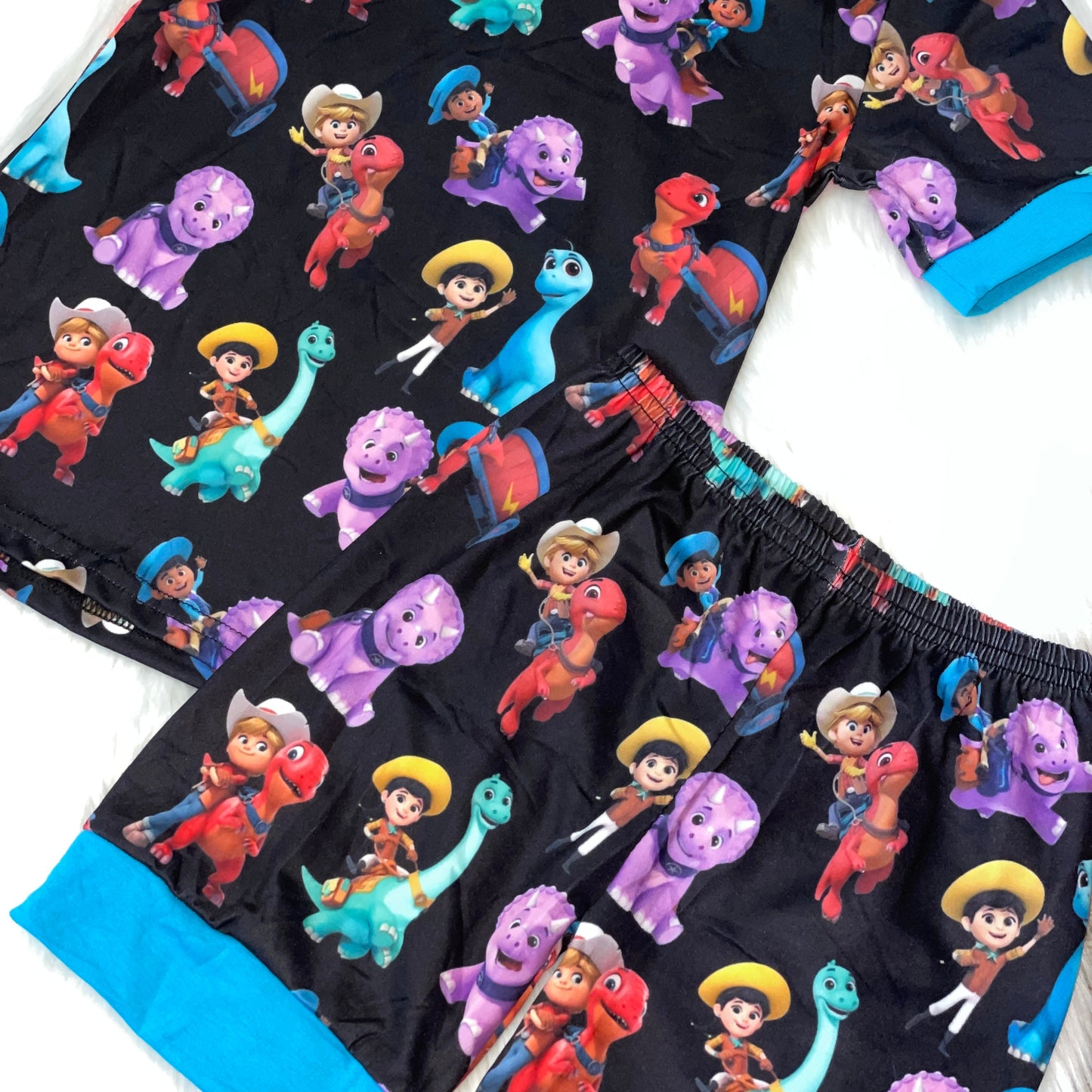 Dino Characters Black & Blue Short Sleeve Loungewear Set