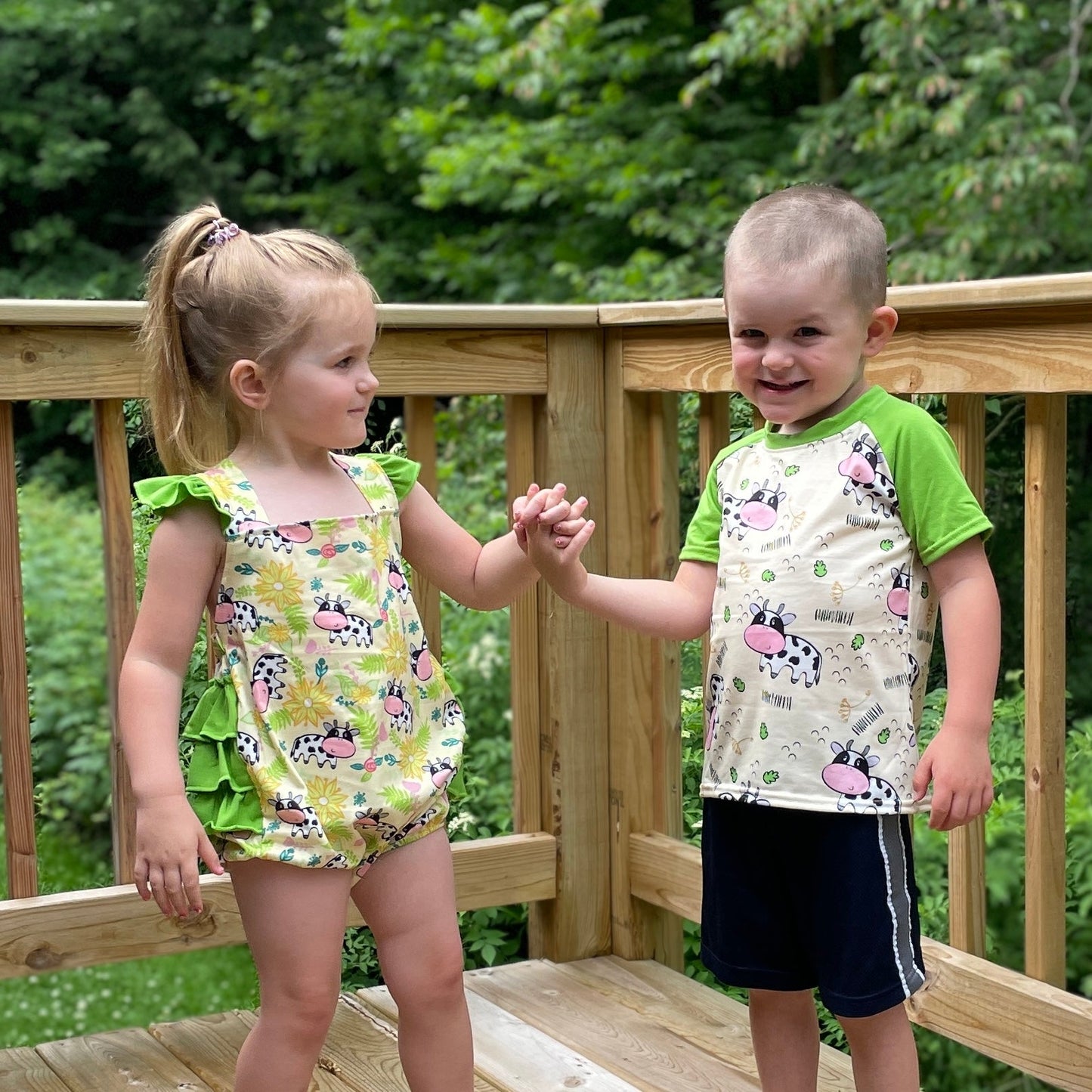 Floral Farm Cow Printed Raglan