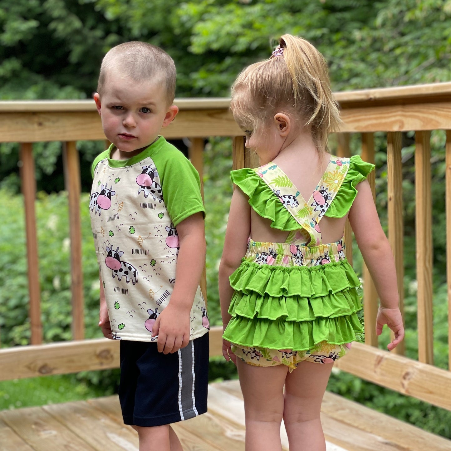 Floral Farm Cow Printed Raglan