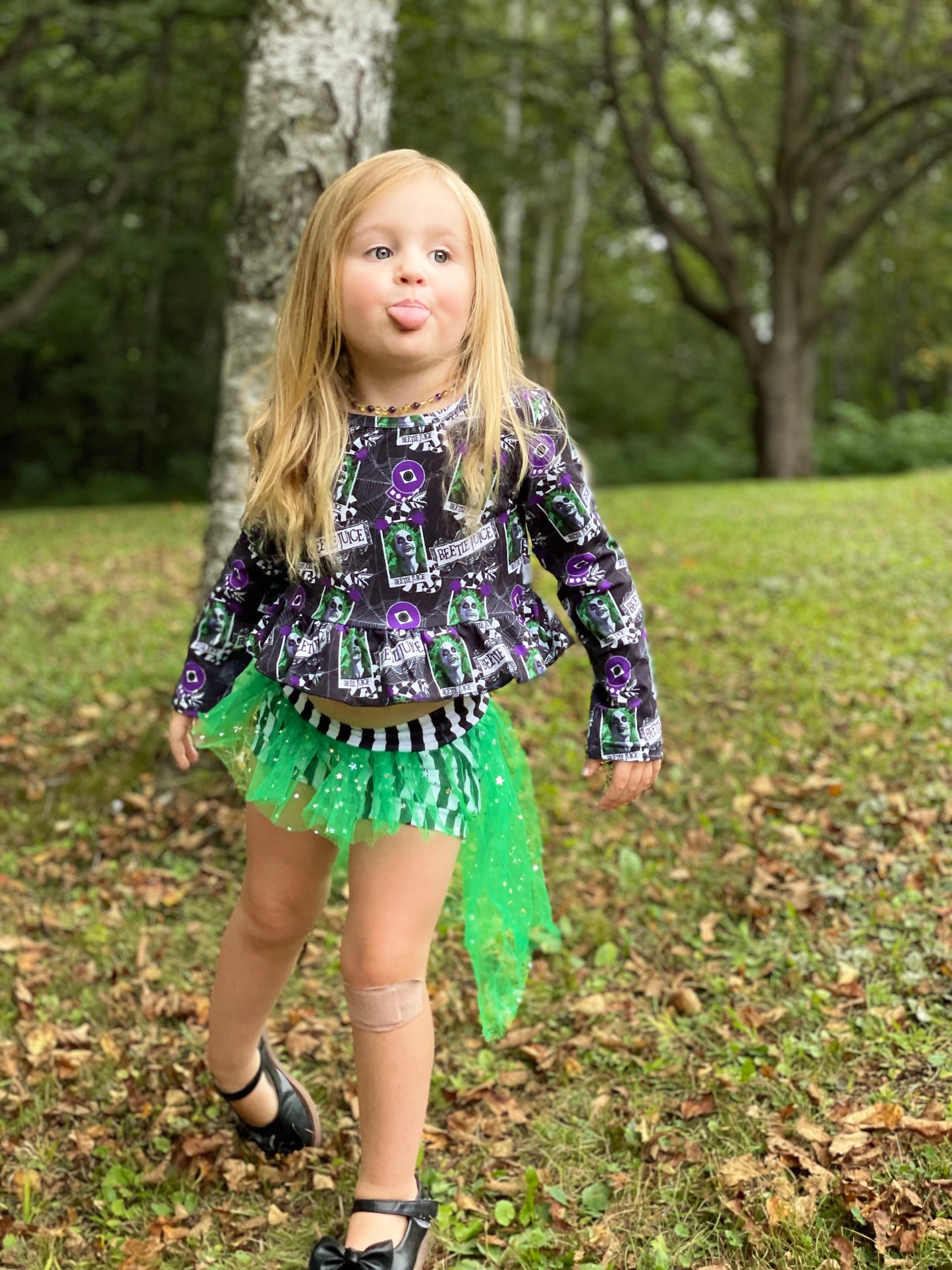 Halloween Theme Ruffle Tulle Bummie Set - Purple & Green