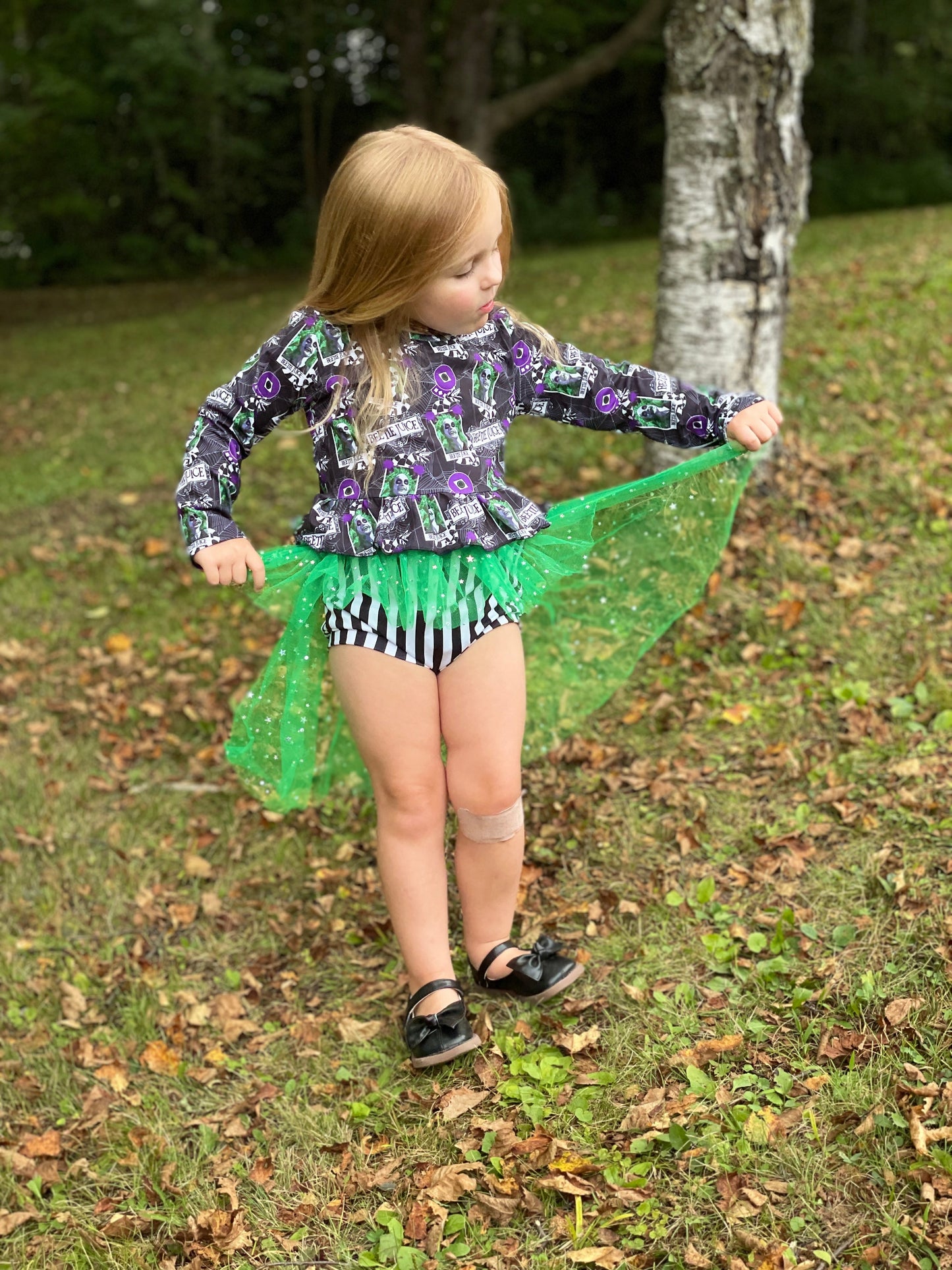 Halloween Theme Ruffle Tulle Bummie Set - Purple & Green