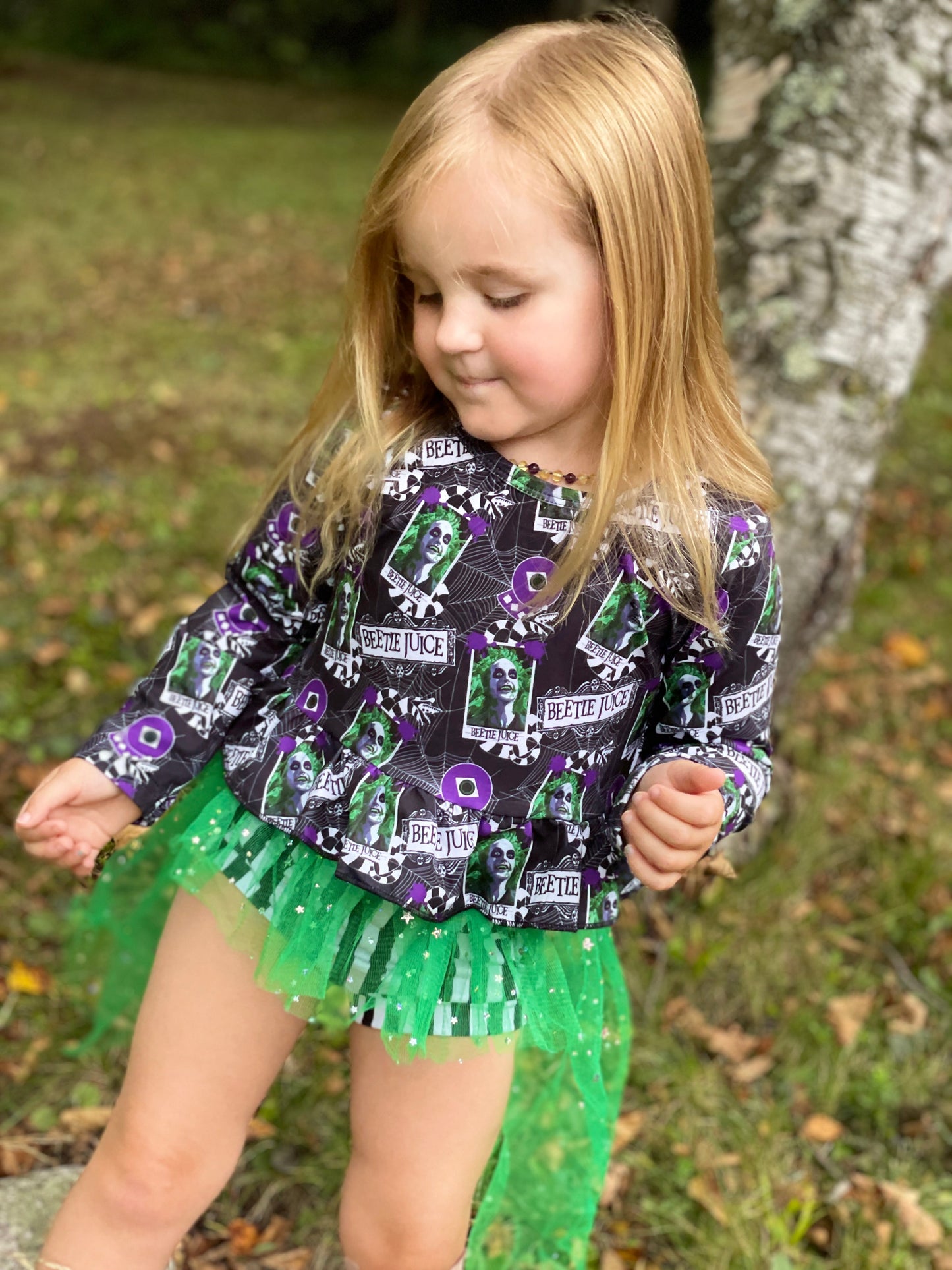 Halloween Theme Ruffle Tulle Bummie Set - Purple & Green
