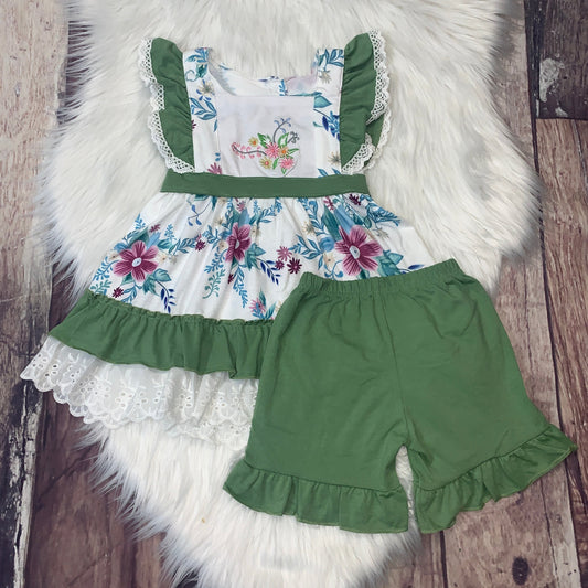 Embroidered Floral Ruffle Eyelet Lace Dress Set