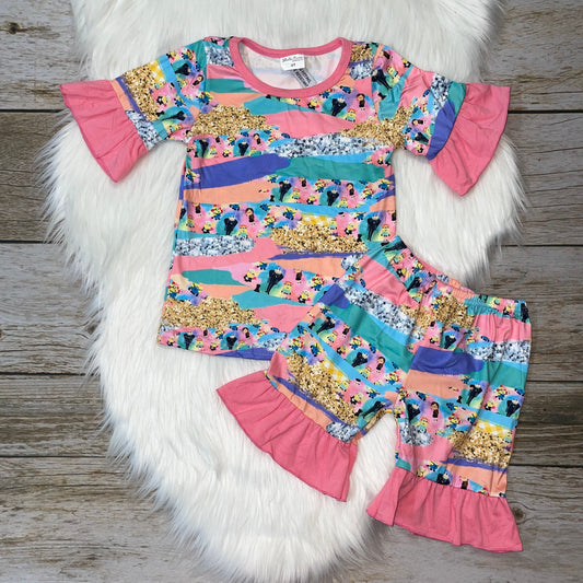 Yellow Bad Guys Ruffle Short Sleeve Loungewear Set