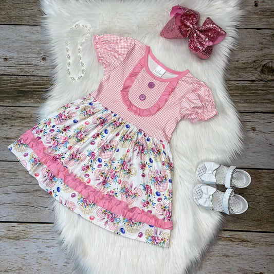 Easter Mouse Ruffle Bib Short Sleeve Dress