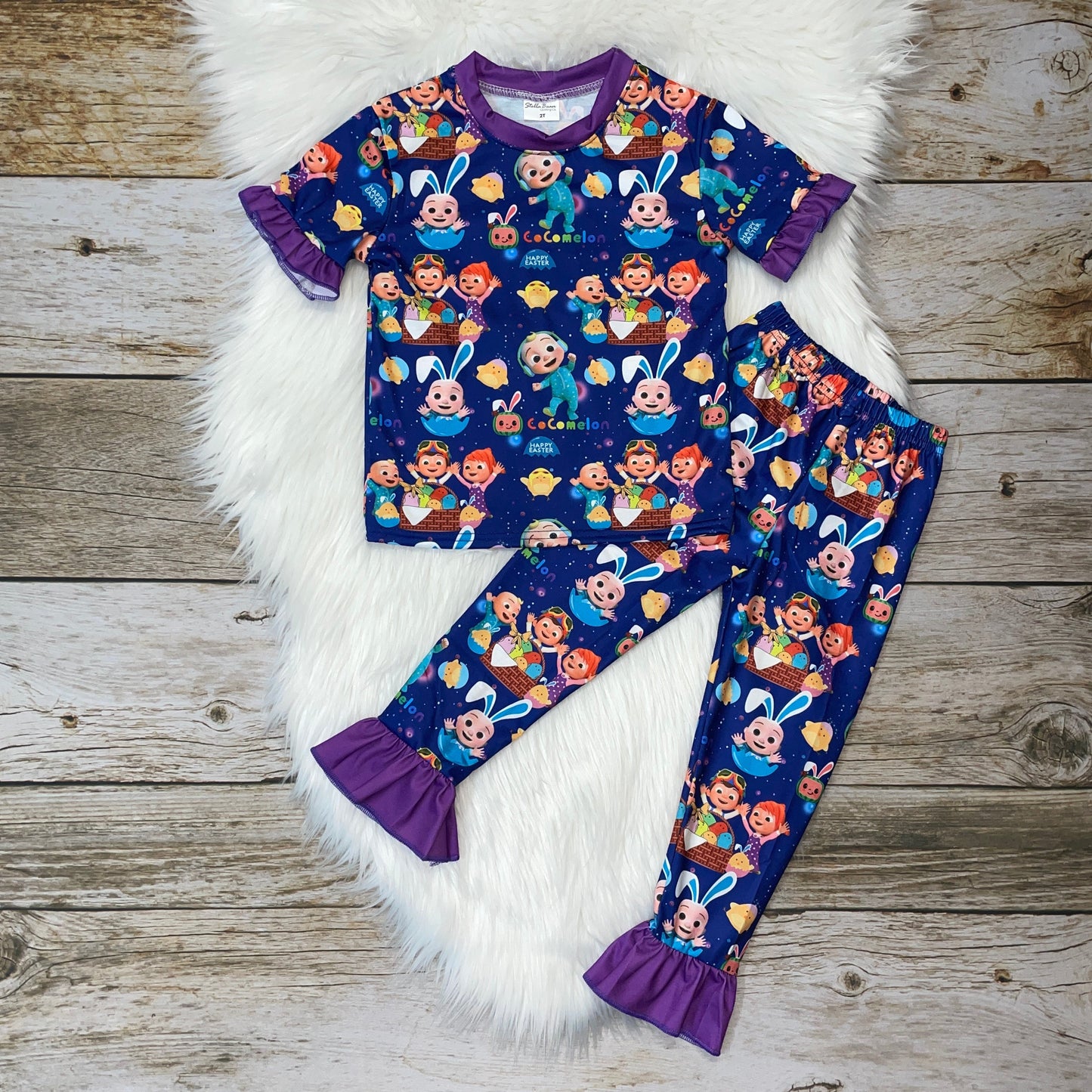 Purple & Navy Melon Baby Easter Theme Ruffle Loungewear Set