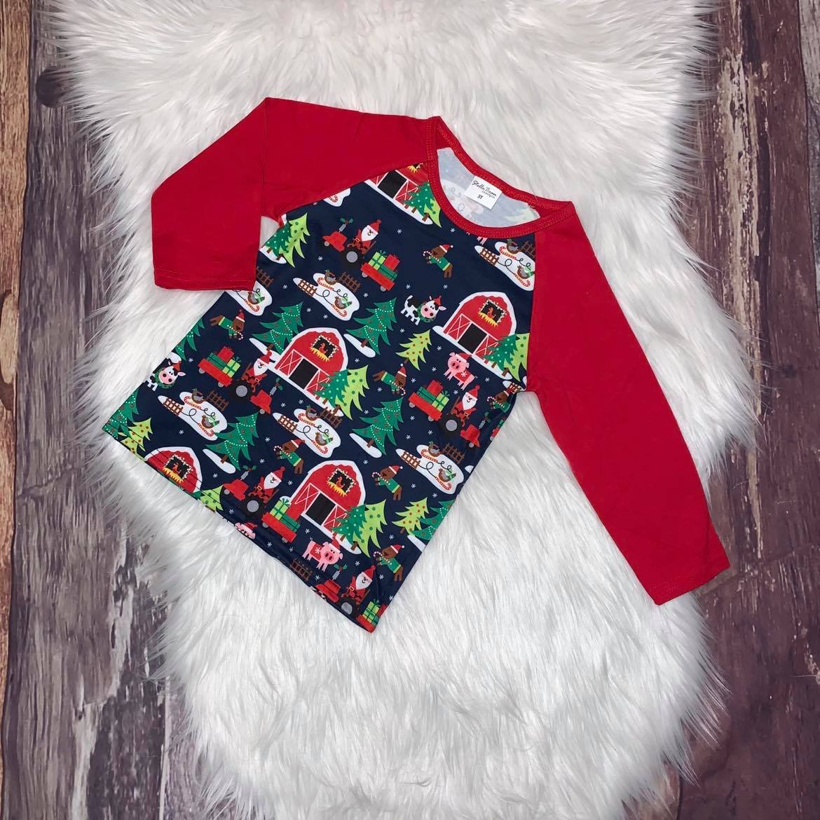 Christmas On The Farm Long Sleeve Children's Raglan