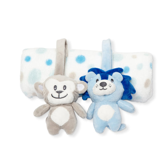 Polka Dot Plush Toy Stroller Blanket Set - Blue