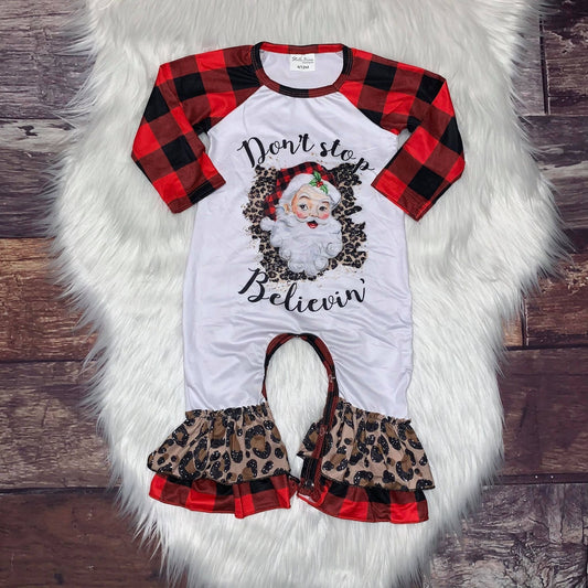 Don't Stop Believin' Buffalo Plaid Romper