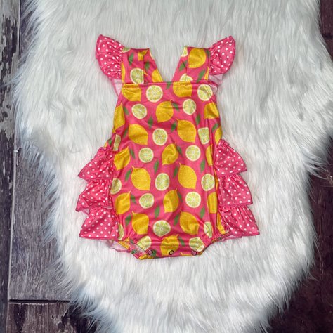 Lemon Print Ruffle Bubble Romper