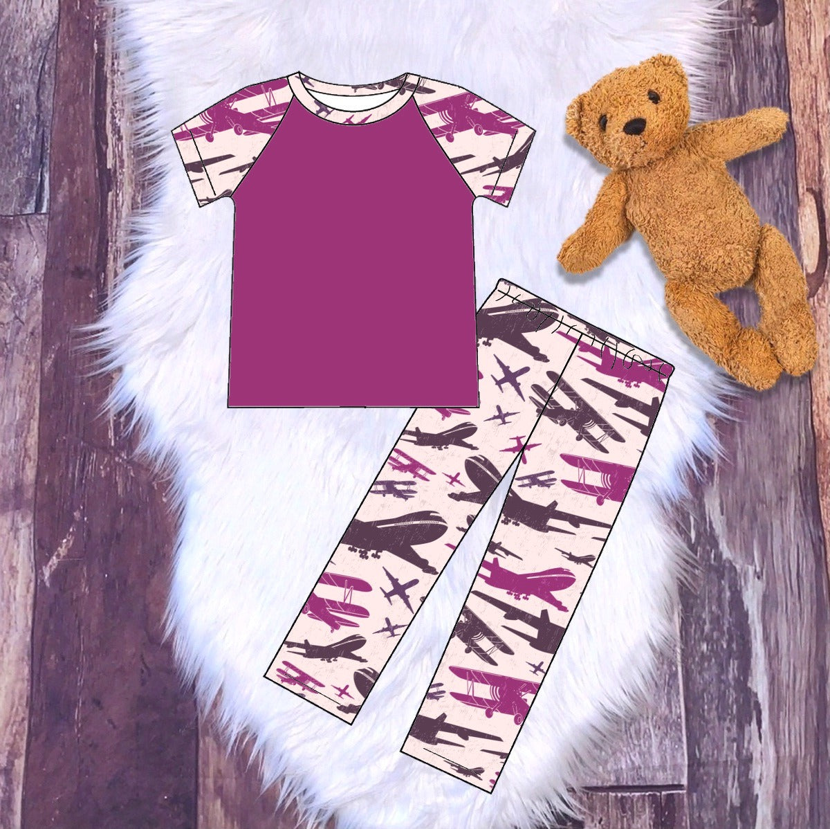 Raspberry Airplane Sibling Loungewear Set